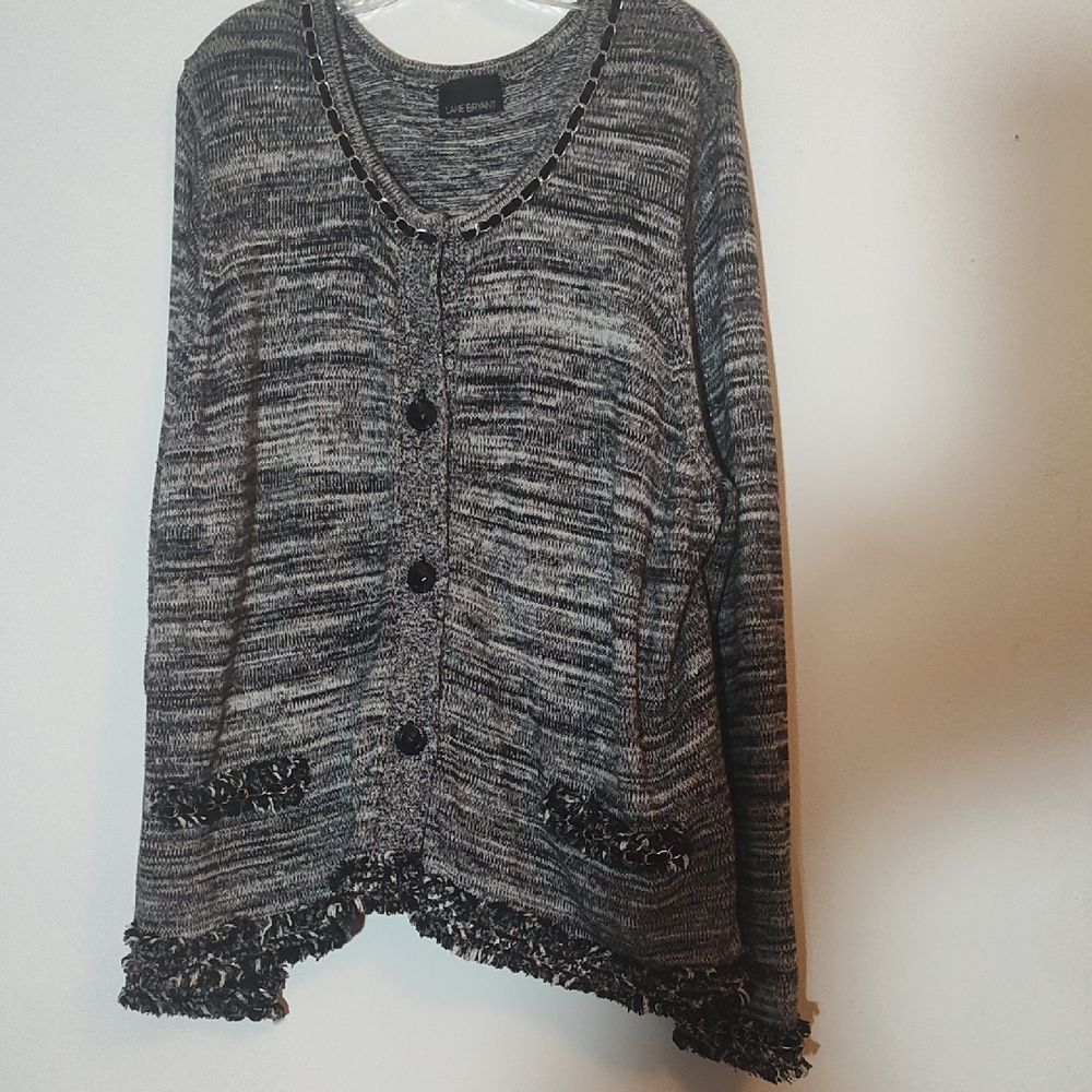 LANE BRYANT Love Squared Gray and Black Cardigan Sweater V-Neck Knit with Accent